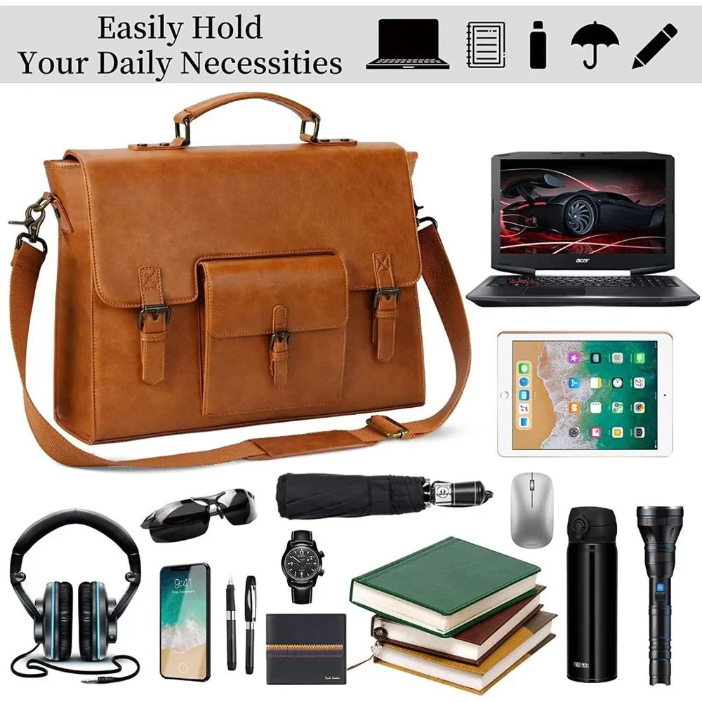 Men's Brown Leather Water repellent Messenger Bag 16.14